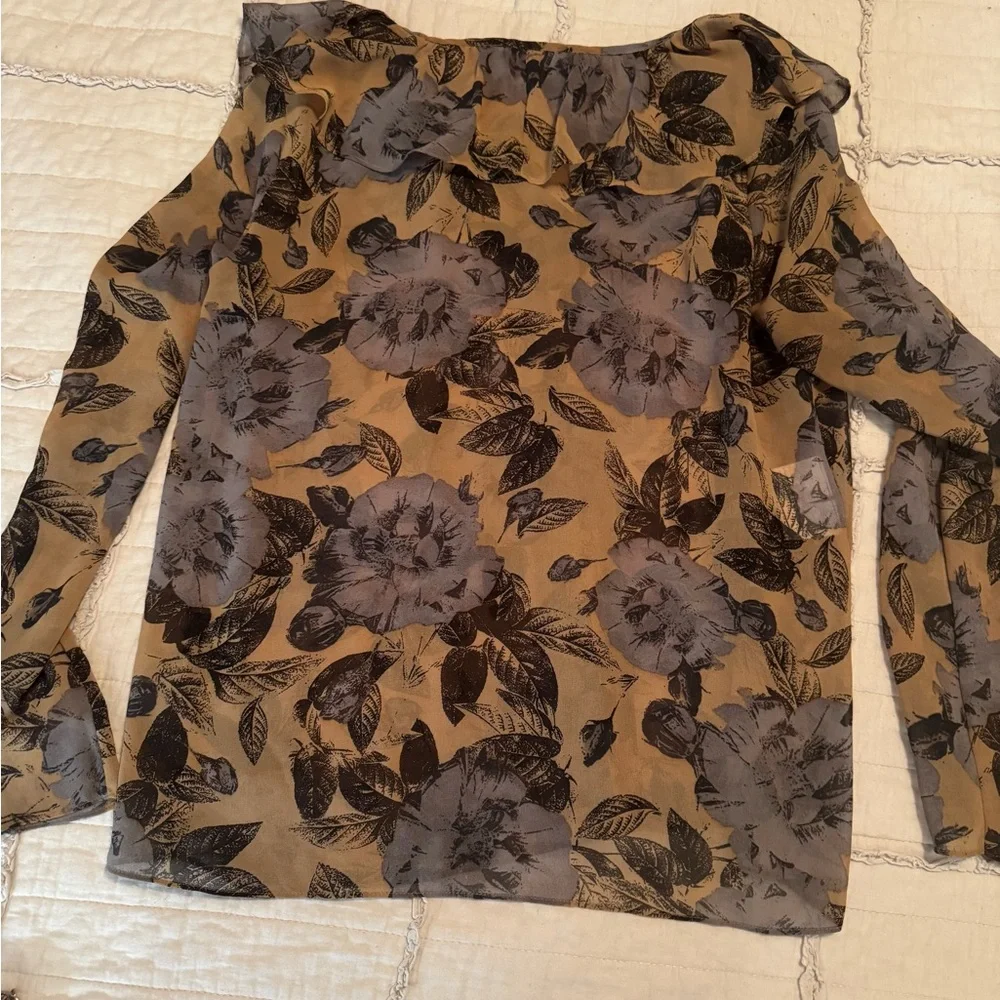 Anne Klein Floral Sheer Blouse - Brown and Gray - Picture 3 of 9
